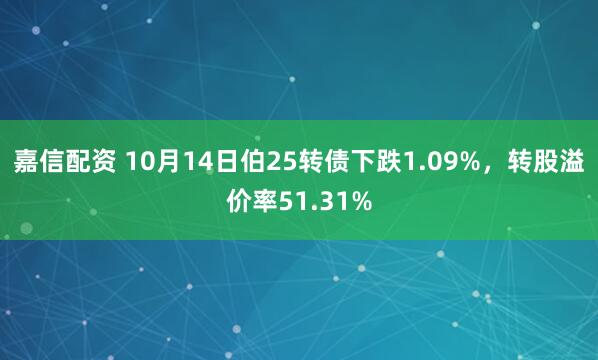嘉信配资 10月14日伯25转债下跌1.09%，转股溢价率51.31%